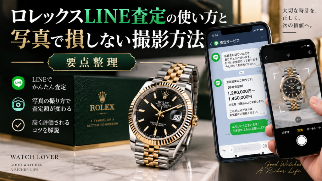 ロレックスのLINE査定の使い方と査定写真で損しない撮影方法を解説するアイキャッチ画像